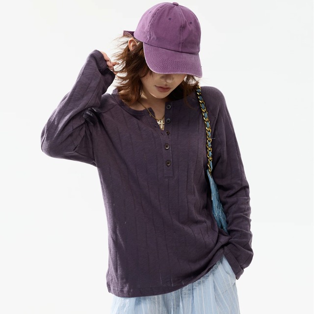 random-line henley veck long tee　ランダムラインヘンリーネックロングティー　J2111