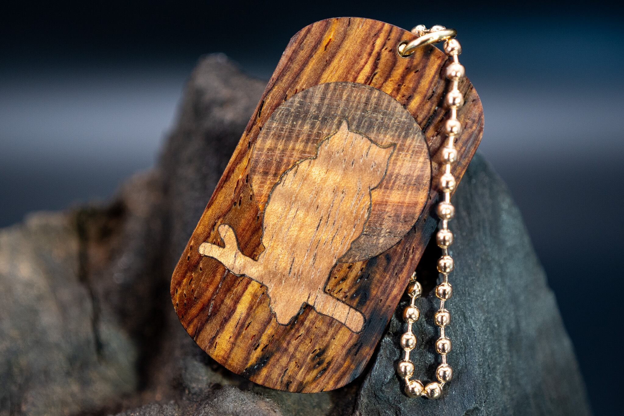 ※【 エスニックなローズウッド 】ココボロ 糸縮み杢 ドッグタグ象嵌 夜とミミズク