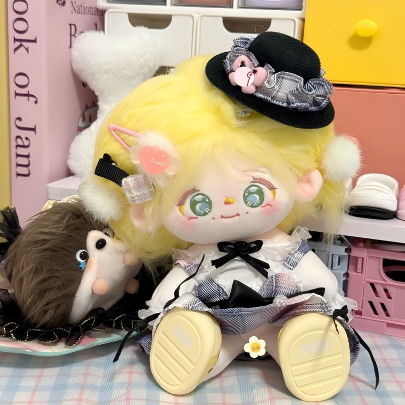 20cmぬいぐるみ用 レトロ トップス+チェックワンピース+チュール