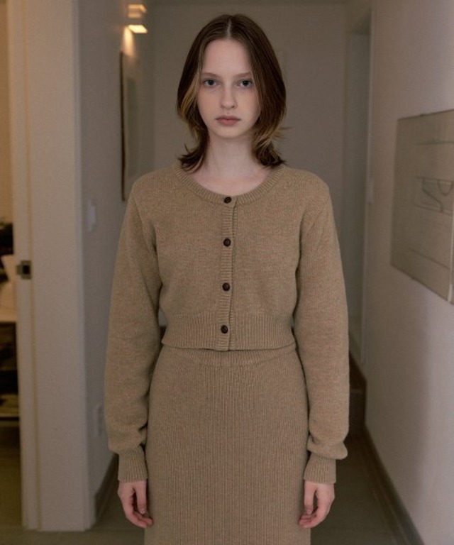 [SINOON] MIXED COLOR CROP KNIT CARDIGAN