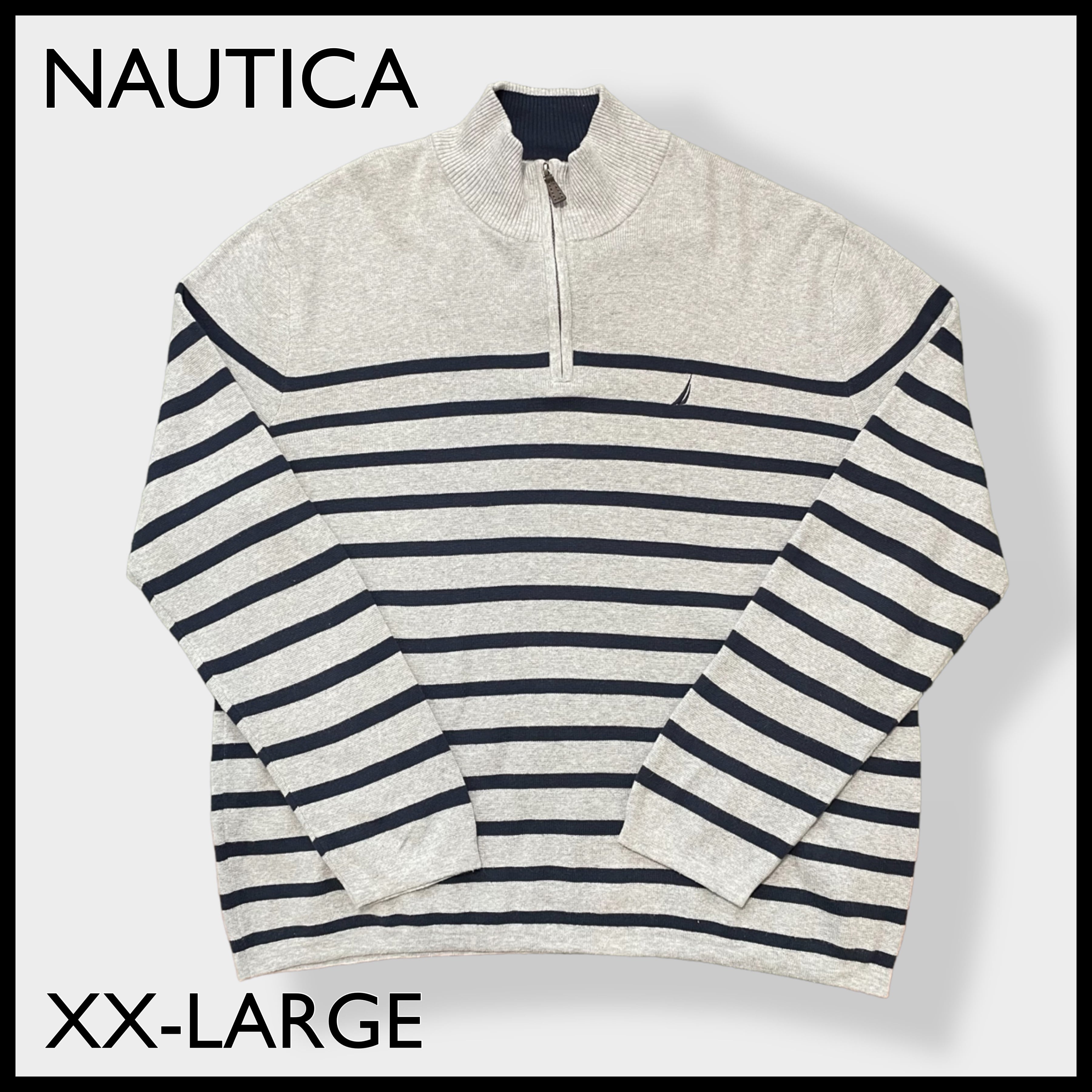 NAUTICA】ハーフジップ ニット ボーダー プルオーバー 刺繍ロゴ ワン ...