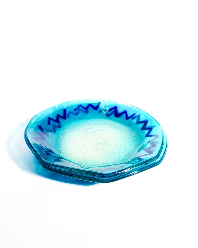 Blue Glass Plate with Geometric Pattern