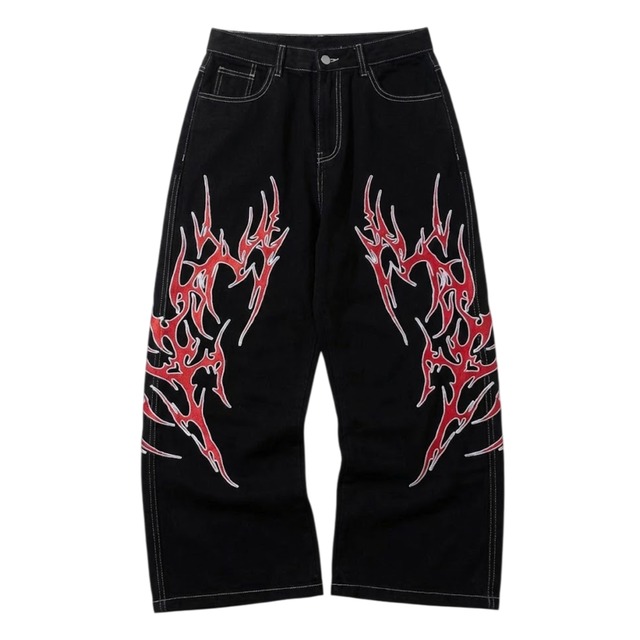 Wide leg flame denim pants 0013