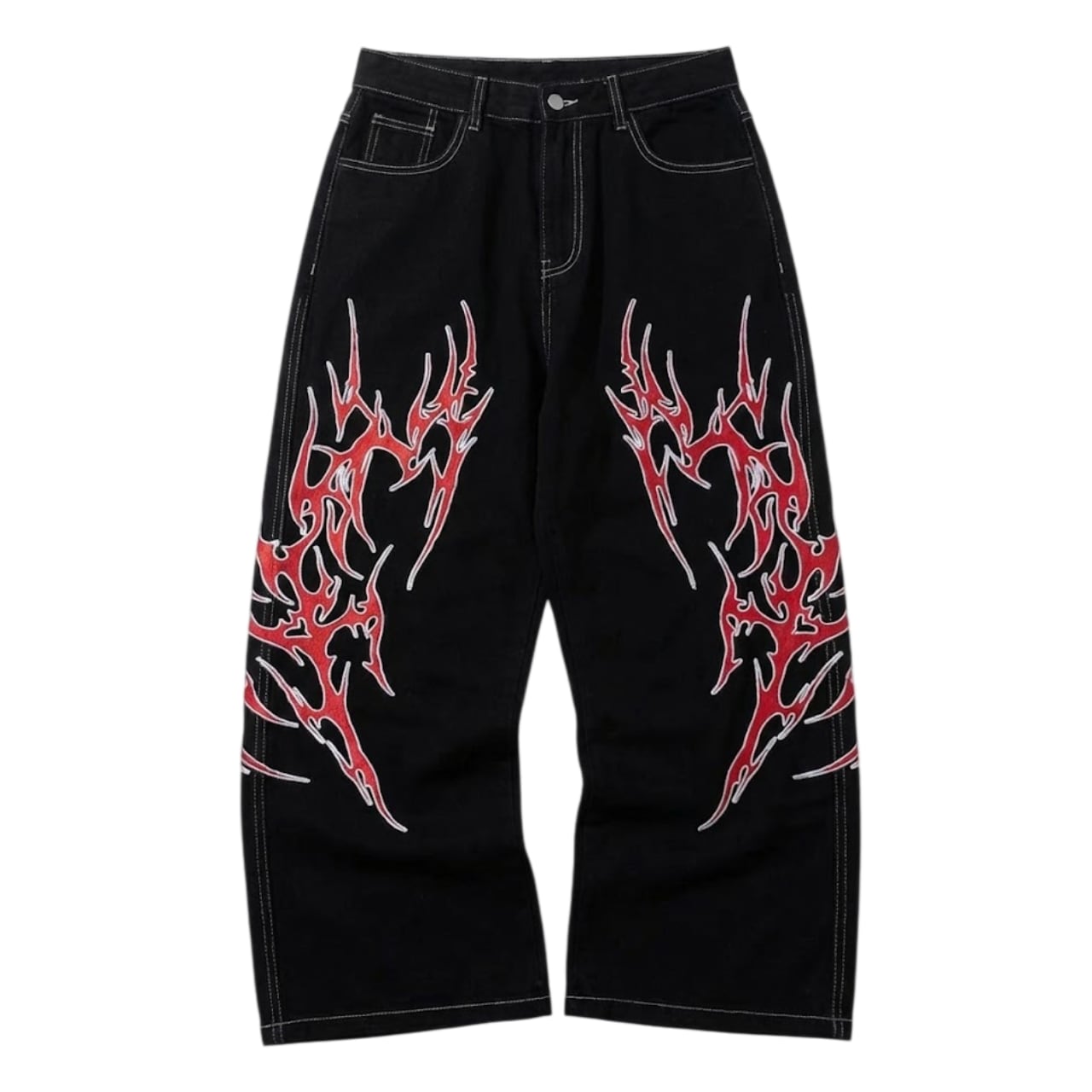 Wide leg flame denim pants 0013