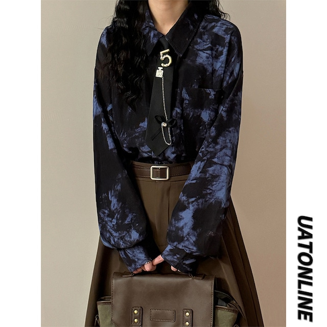 ♥ネクタイ付き花柄シャツ！【UATONLINEシリーズ】★シャツ★ ネクタイ付き ユニセックス トップス 長袖シャツ