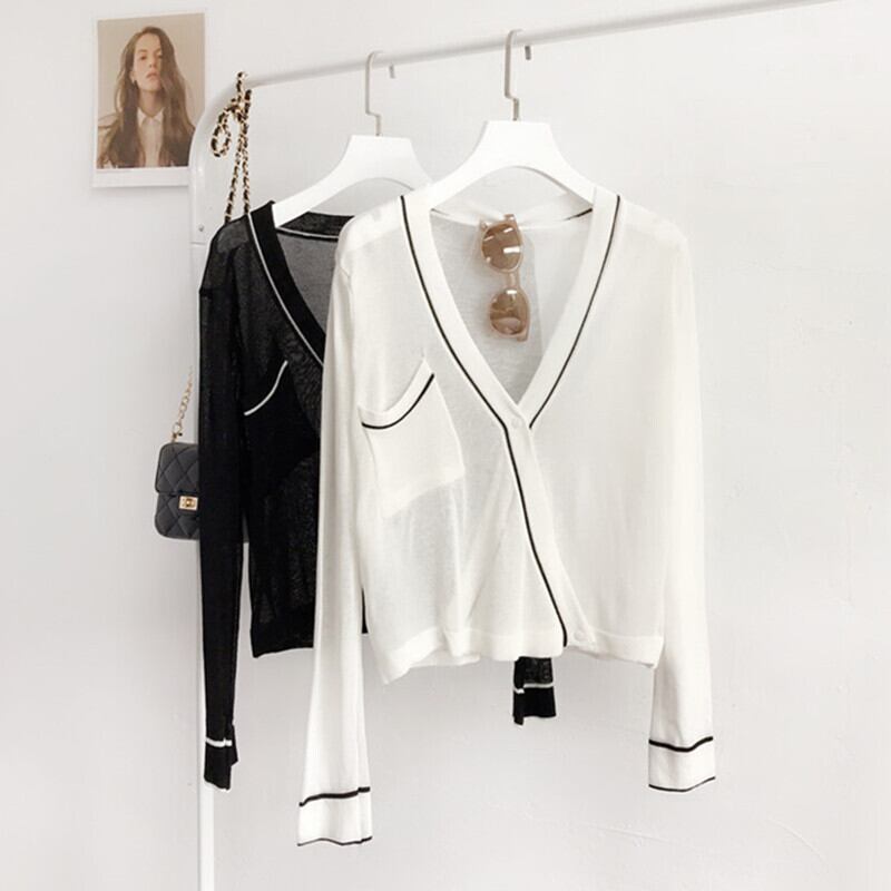 ショートサンスクリーンカーディガンレディースサマー薄ニットセータージャケット長袖エアコンシャツアイスシルクアウターショールルーズバージョン YY-ファッション14643776975