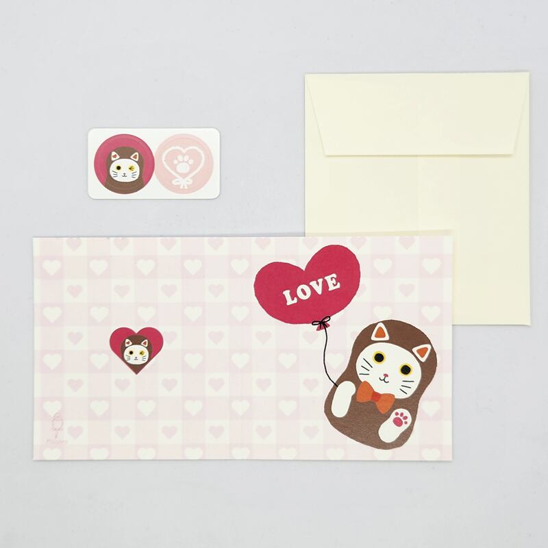 二つ折りカード【封筒・シール付】ニャンリョーシカ ラブ