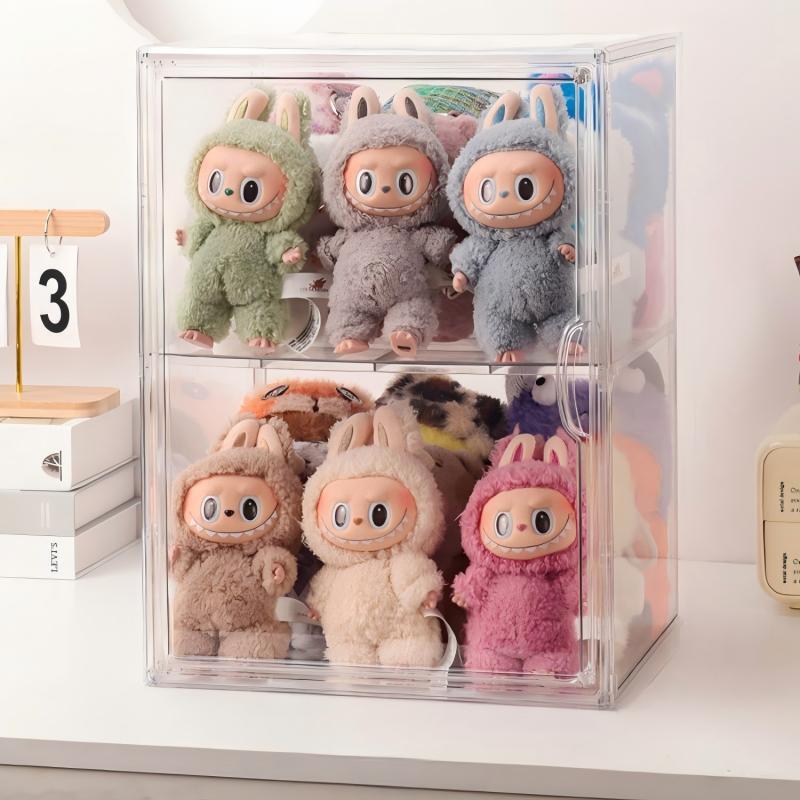 Labubu 1-3世代/15-20cmぬいぐるみ用 収納ケース 透明アクリル 2段 12