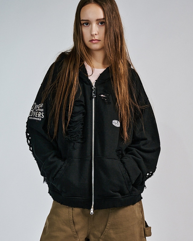 レースバックダメージフーディー (BLACK)　CQ-49084