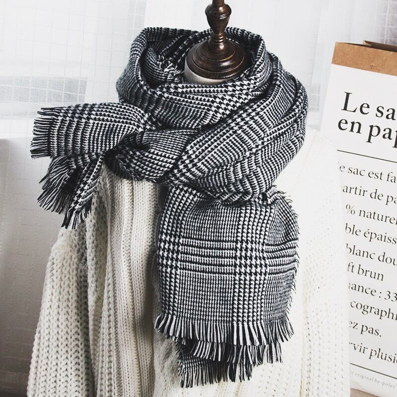 ウールスカーフの女性の冬のロングスタイルのバージョン英国のレトロなクリックチェック柄のスカーフショール暖かいデュアルユース ブラック・アイド・ピーズ69811209587