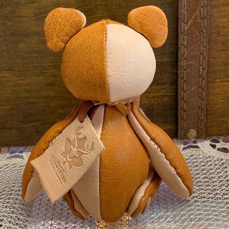 ジビエレザー鹿革ベルベア★端革を使ってアップサイクル「ベルズベア」写真の1点販売です　ナチュラル×キャメル