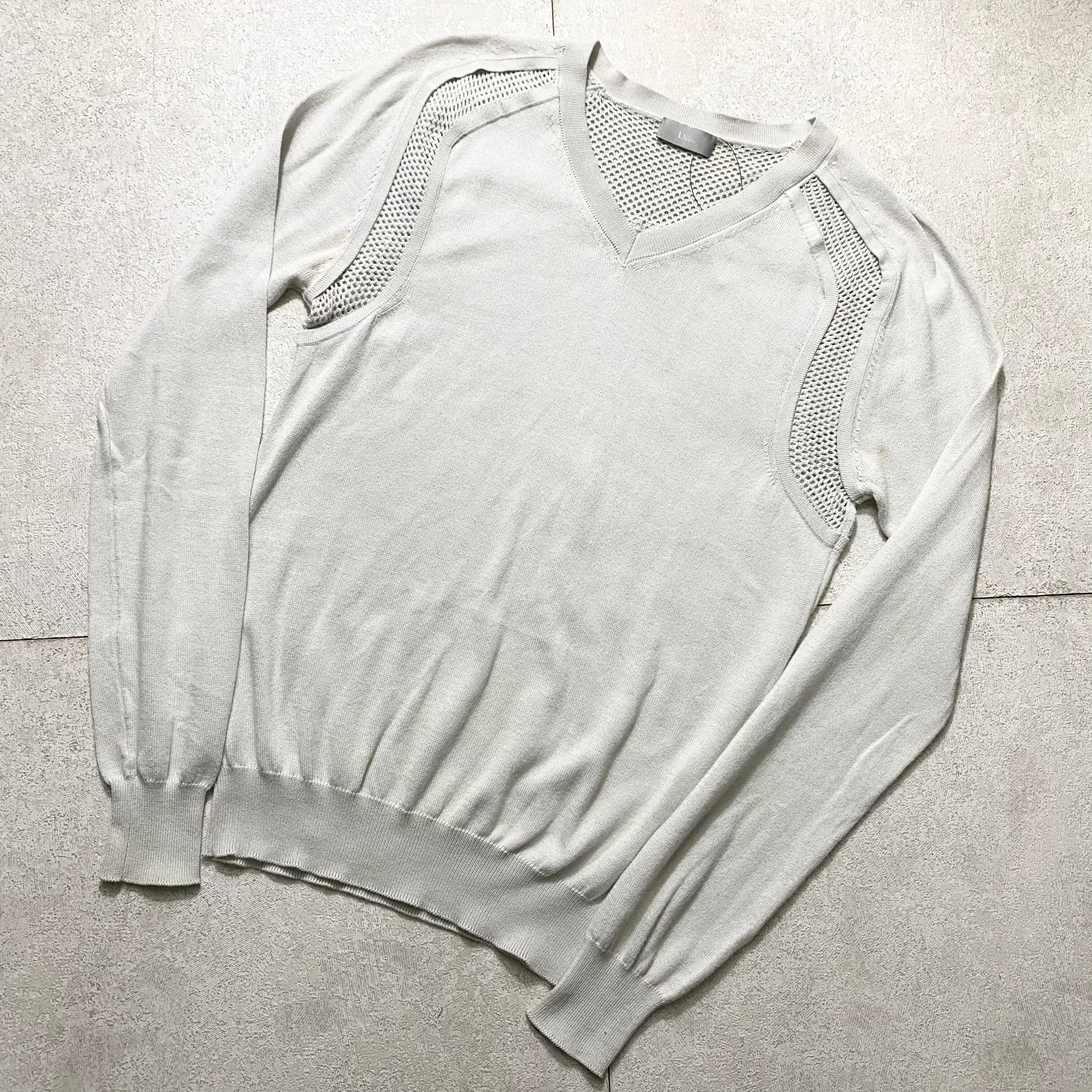 2010SS DIOR HONME mesh switching V-neck knit sweater | NOIR