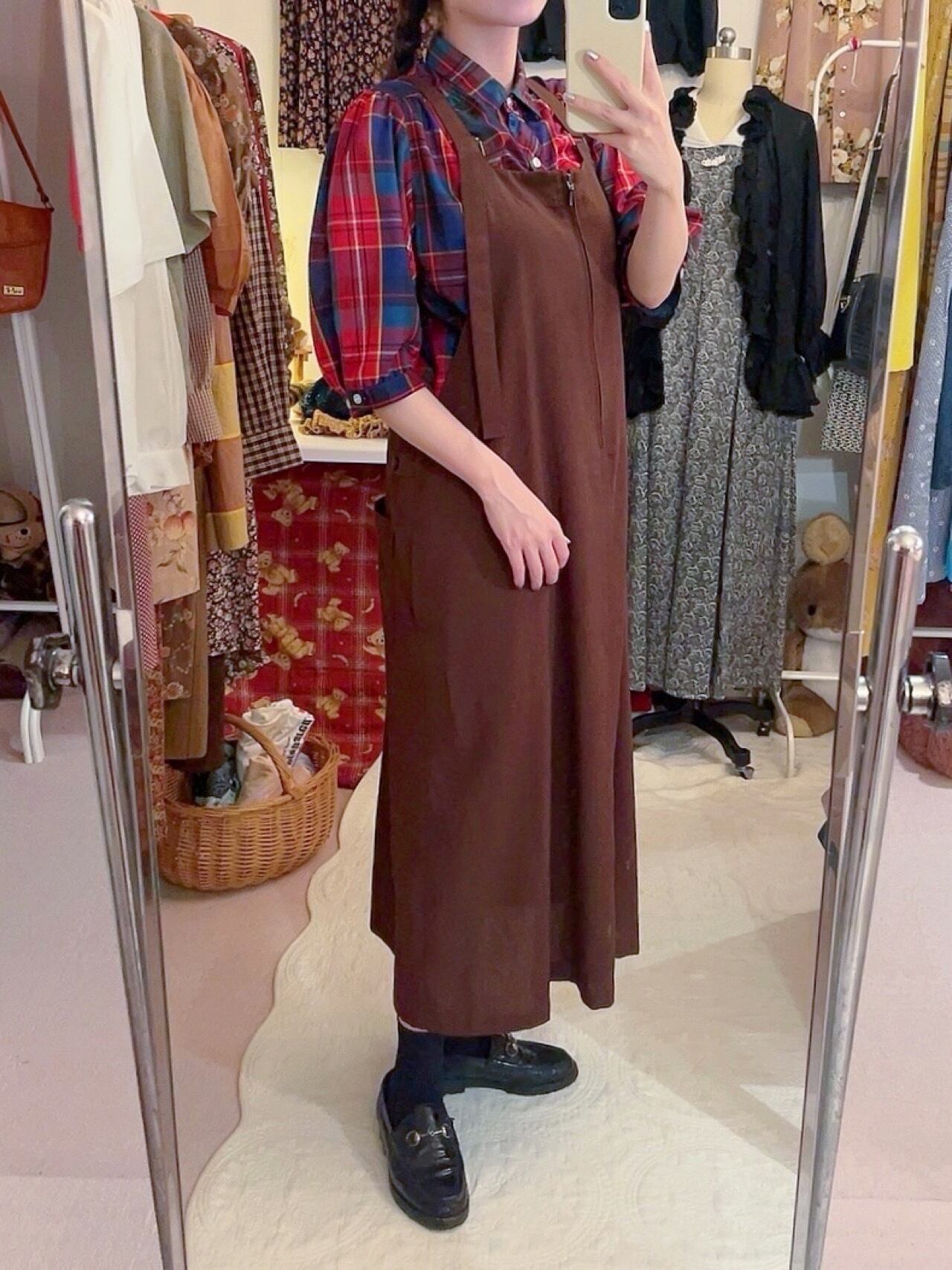brown front fastener jumper skirt