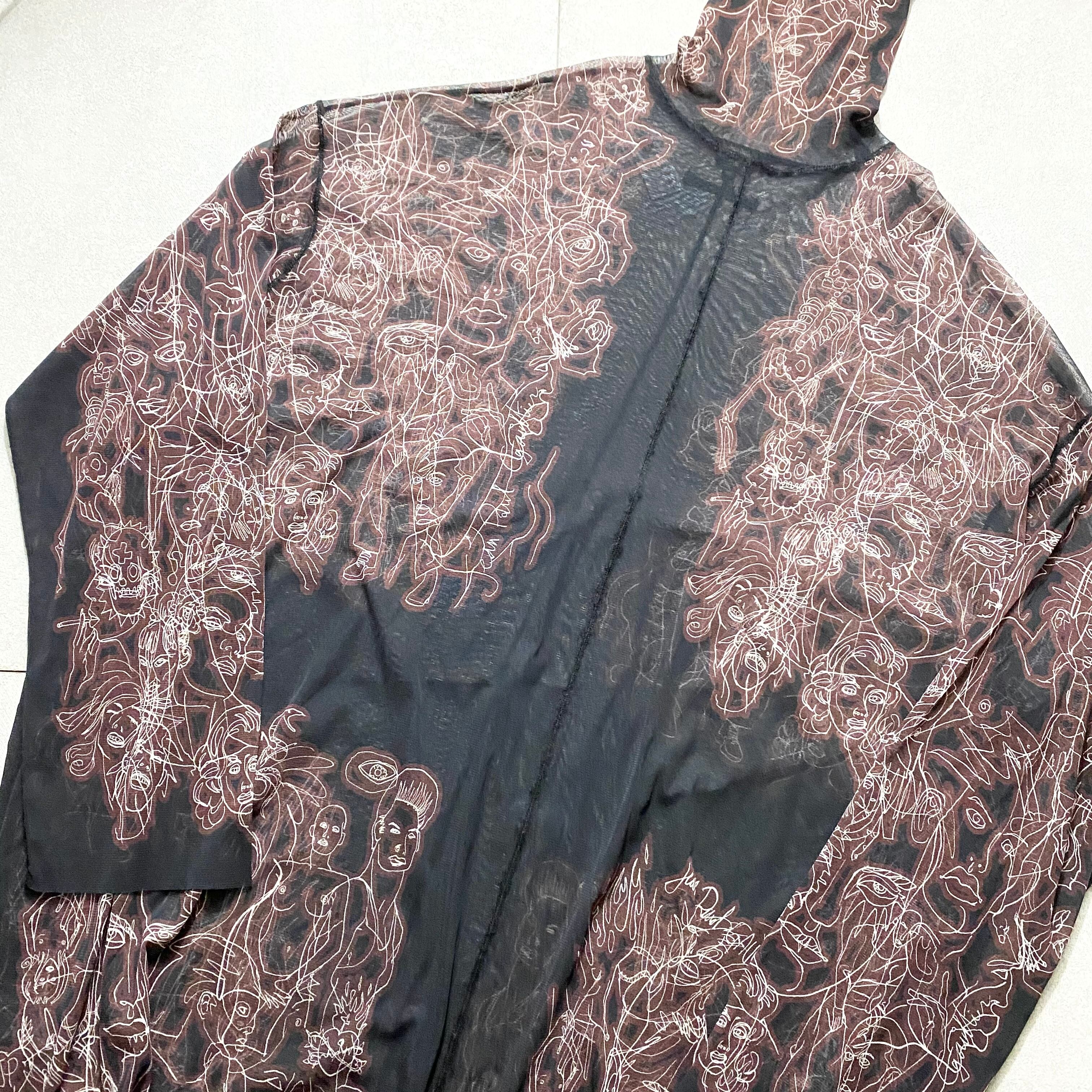 JEAN PAUL GAULTIER FEMME human face pattern power-net maxi length 