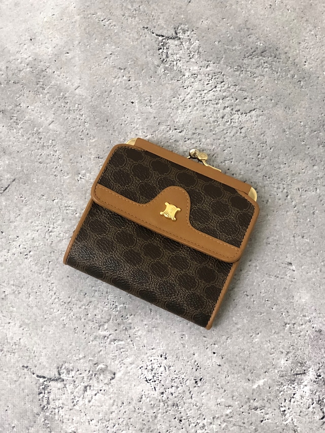 CELINE セリーヌ マカダム 財布 ブラウン ブラゾン PVCレザー がま口 vintage ヴィンテージ オールド 3agunw