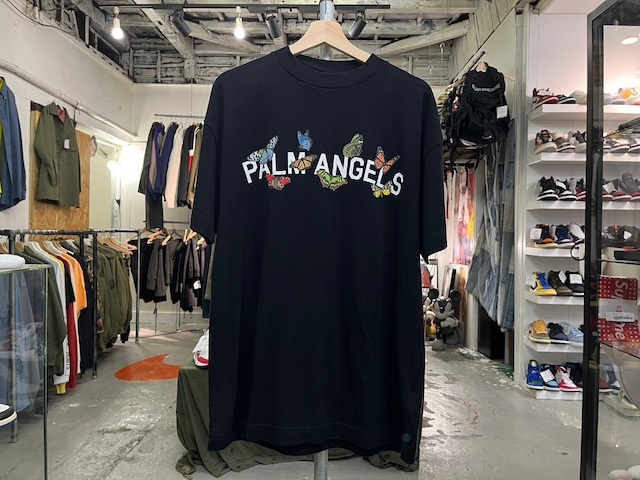 PALM ANGELS BUTTERFLY COLLEGE CREWNECK TEE LARGE BLACK PMAA001S20413004 80998