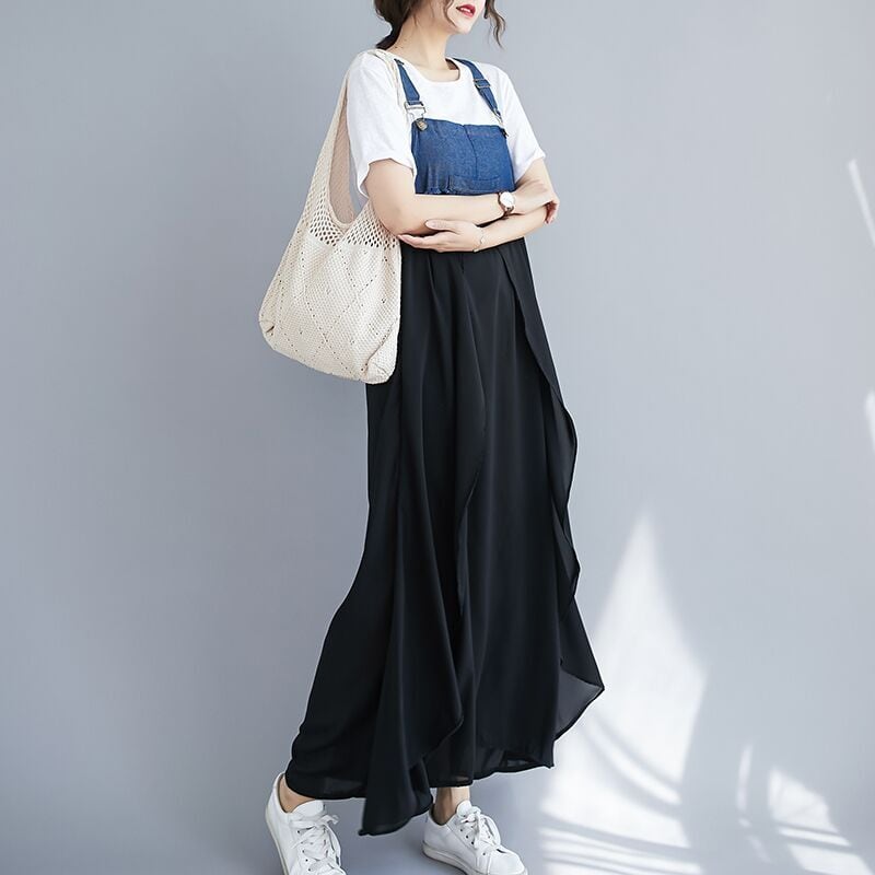 デニム ジャンスカ 異素材 ドッキング ワンピース ジャンパースカート