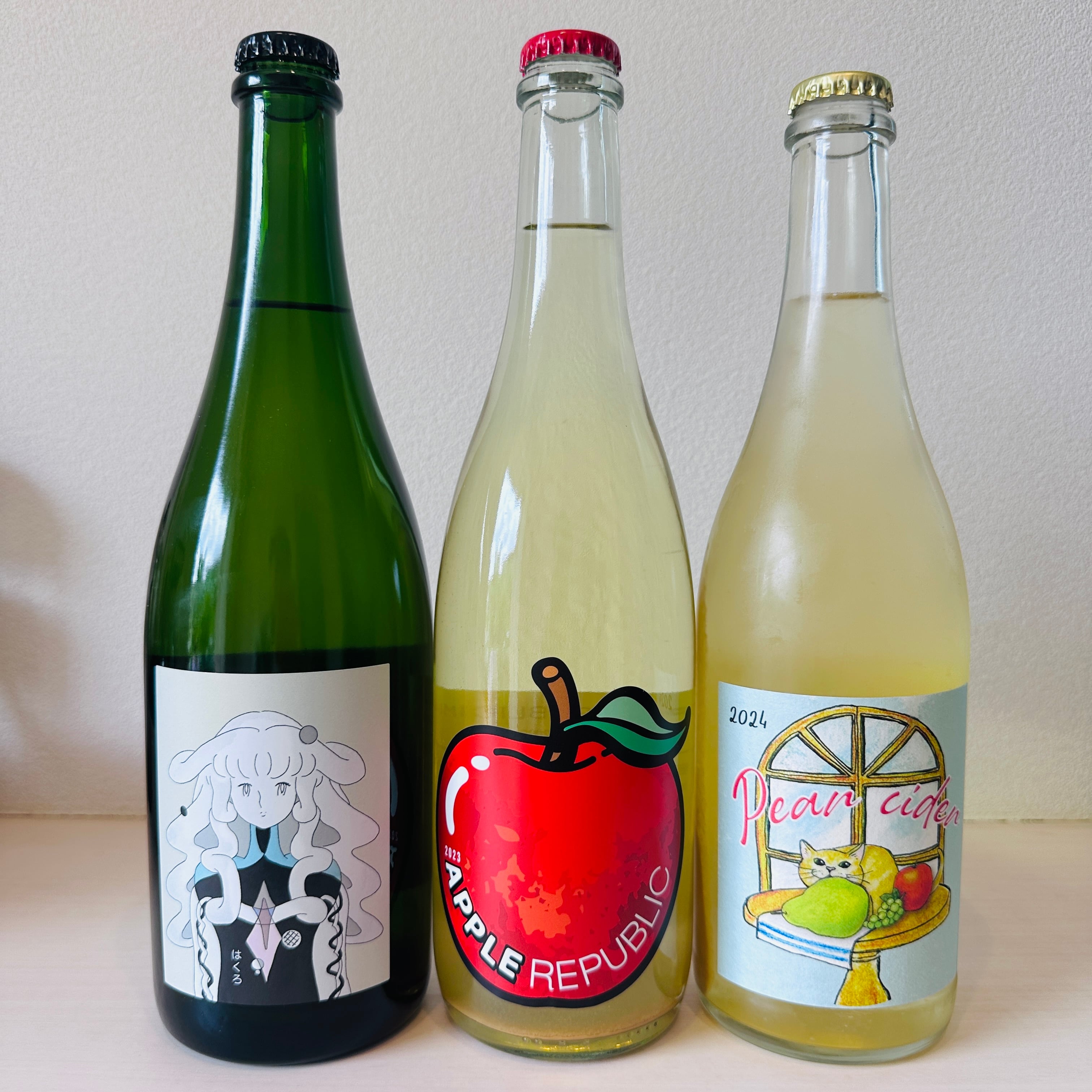 ナチュラルシードル飲み比べ3本セット 2022 はくろ／Apple Republic2023／2024 Pear Cider   LES VINS VIVANTS × GRAPE REPUBLIC× TAKAHIRO WINE