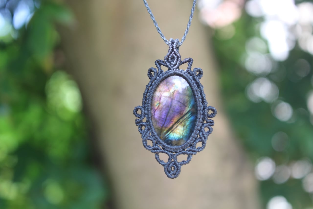 Multi Purple Labradorite micro macrame pendant