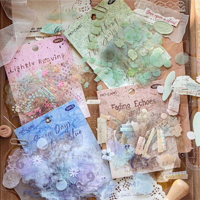 【シール】海外シール 手帳デコ コラージュ素材 PETシール 水彩デザイン｜Multi color watercolor shop