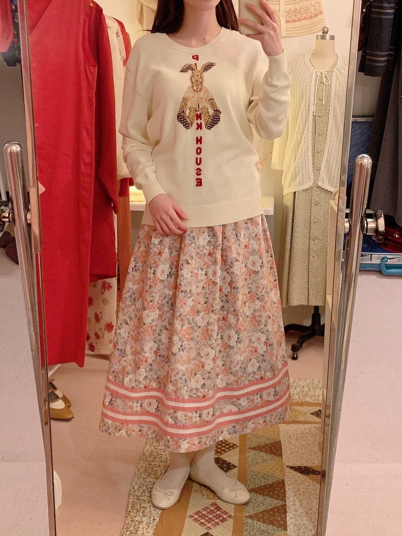 60s pink flower tape skirt