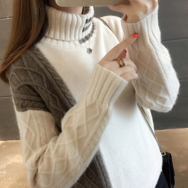 トップス レディース ニット セーター プルオーバー 長袖 袖あり ハイネック タートルネック 配色 かわいい 大人可愛い きれいめ シンプル カジュアル 大人 おしゃれ お洒落 こなれ感 キュート 主役級 存在感 抜け感 無地 秋 冬 10代 20代 30代 40代 OL 通勤 学生 通学 デート お出かけ 女子会 休日 着回し 普段使い 韓国 韓国系 送料無料 ファッション コーデ スタイル モテ 体型カバー トレンド 流行 ワンサイズ フリーサイズ ホワイト ブラック グレー カーキ