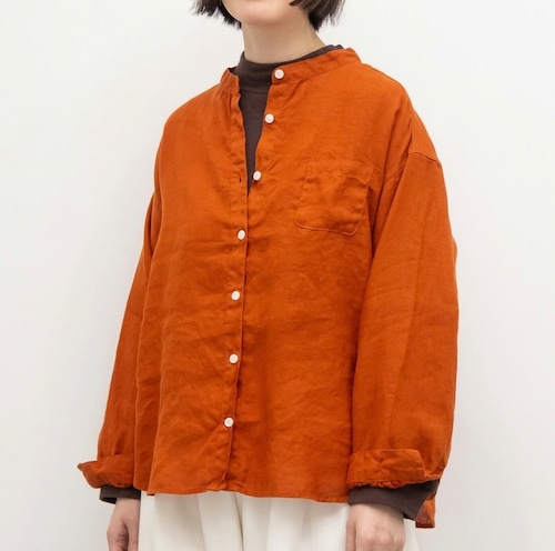 SUN VALLEY サンバレー / 製品染め リネン スタンドカラー シャツ