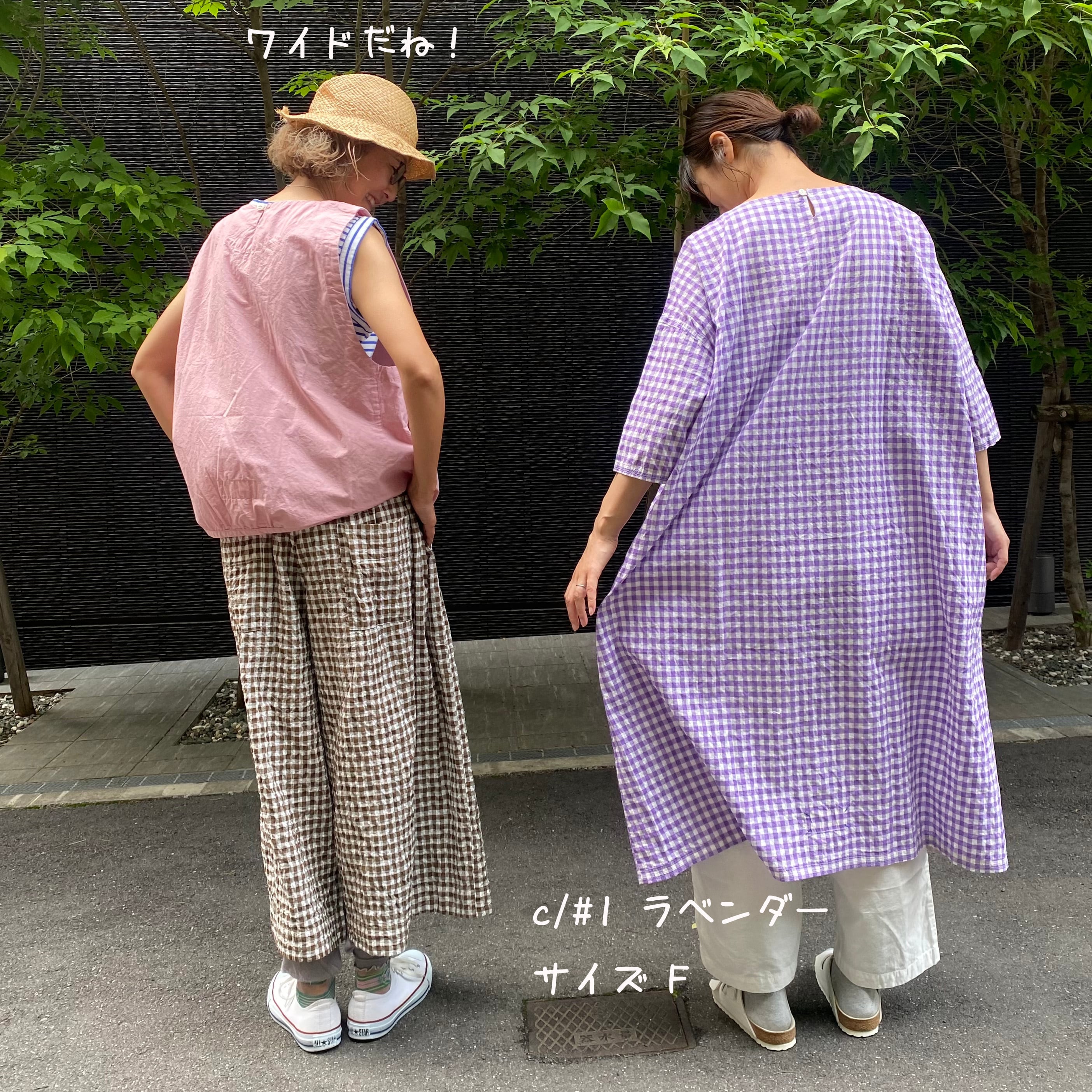 Wideストン五分袖ワンピース ゆらぎギンガムチェック 62OP11 サイズ F