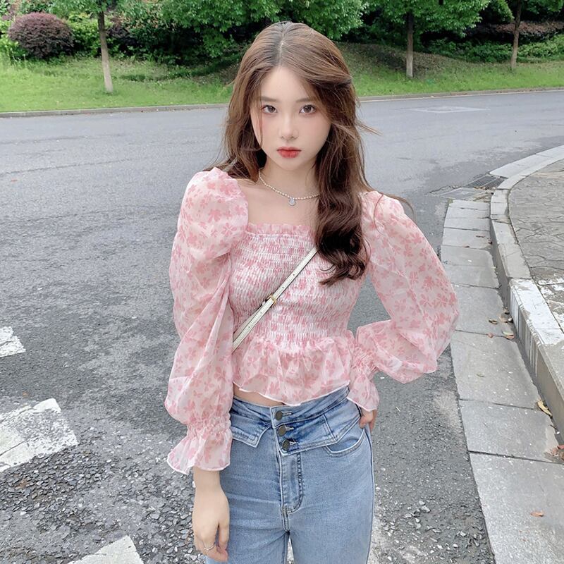 スタイルショートトップス ドレス サマーシフォンフローラルシャツ ロング 夏物 花柄 スーパーモール54386338428