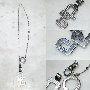 DOLCE&GABBANA silver logo pendant necklace set with rhinestone