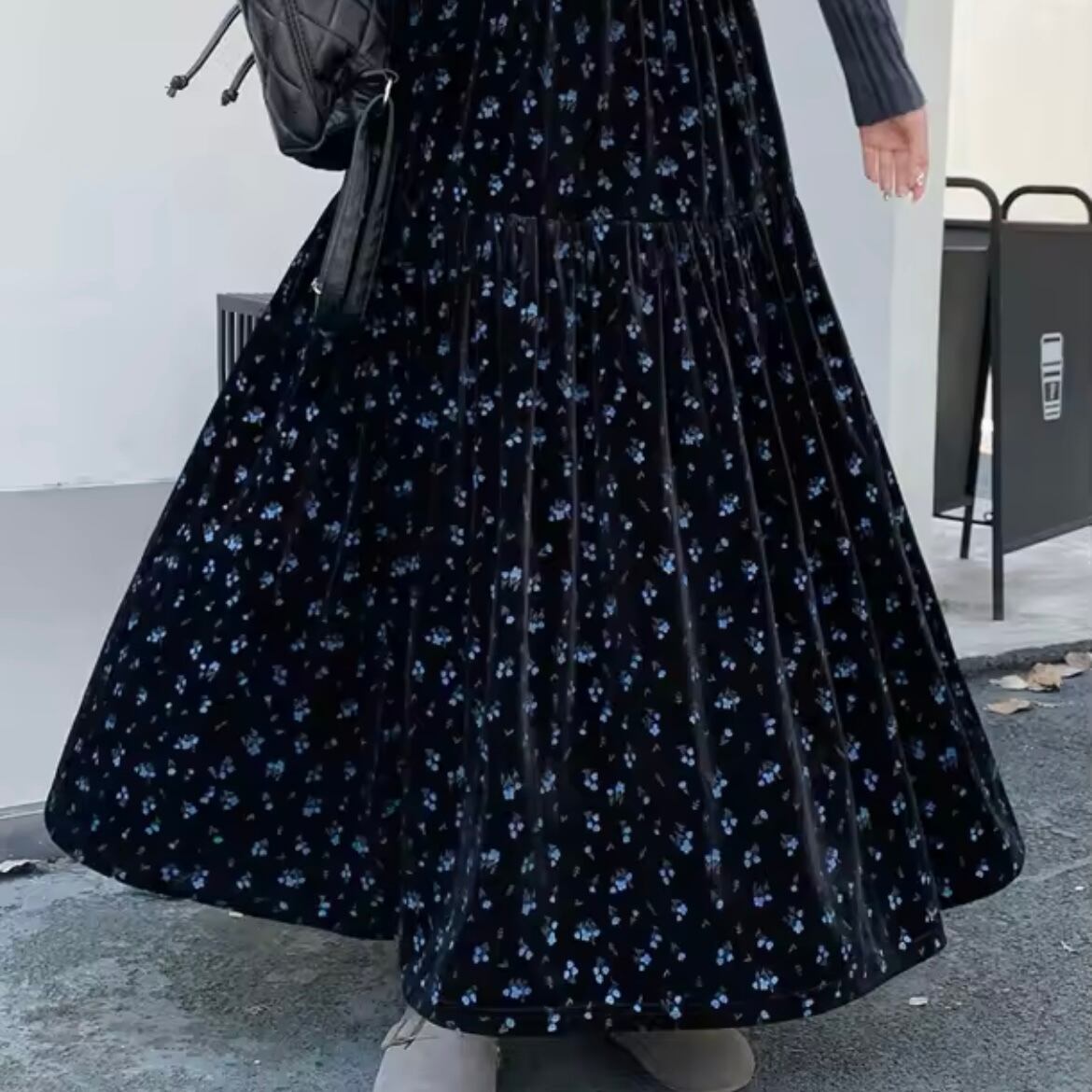 flower velor long skirt