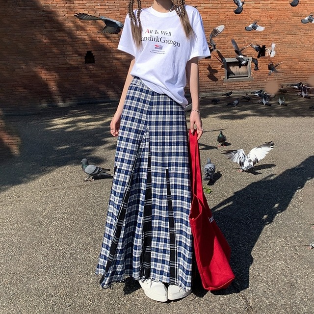ロングスカート チェックスカート レディース フレアスカート マキシスカート チェック柄 Aライン ハイウエスト 大人可愛い カジュアル 大人 おしゃれ レトロ クール 存在感 春 夏 デート お出かけ 女子会 休日 旅行 普段使い 韓国系 スタイル 脚長 送料無料 XS S M L XL