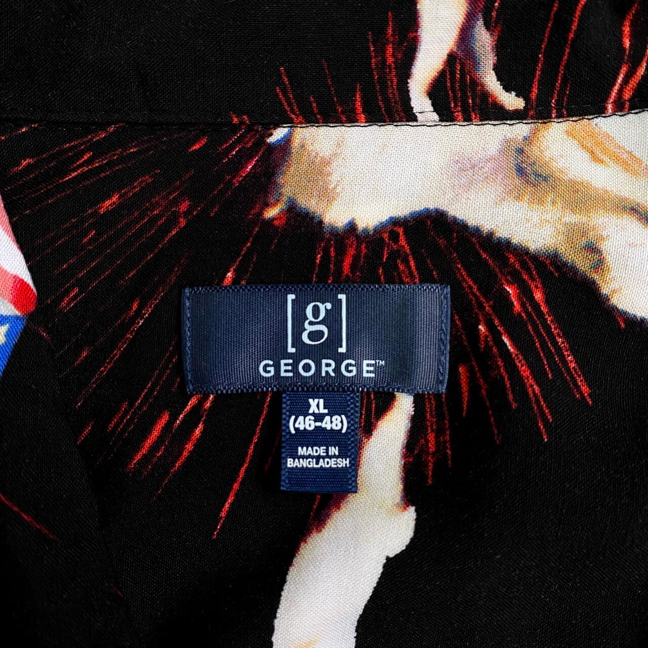 GEORGE 開襟 オープンカラー 半袖 総柄 猫 アニマル 花火 アメリカ