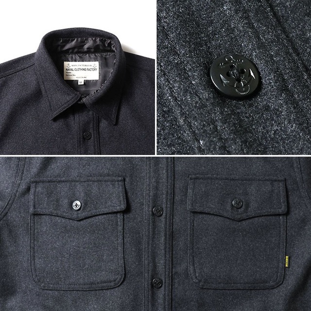 【L ブラック】ヒューストン HOUSTON MELTON CPO SHIRT JACKET 51535