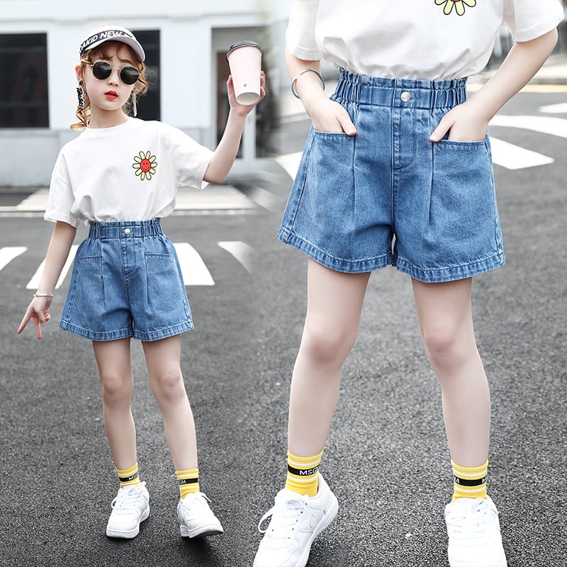 デニム　ショートパンツ　ハーフパンツ　カジュアル　無地　シンプル　韓国　子供服　キッズ　ベビー　プチプラ　80　90　100　110　120　130  ※【取寄：発送目安14-21日営業日】