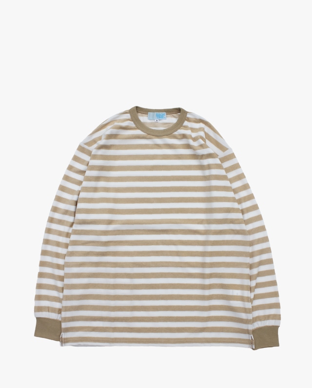 EACHTIME. Pile Border L/S T-Shirt Beige