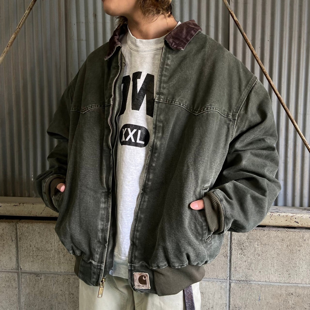 ビッグサイズ Carhartt カーハート サンタフェジャケット ワークジャケット メンズ3XL 古着 ブルゾン ダック地 キルティングライナー  カーキ オリーブグリーン 大きいサイズ 【ワークジャケット】 | cave 古着屋【公式】古着通販サイト