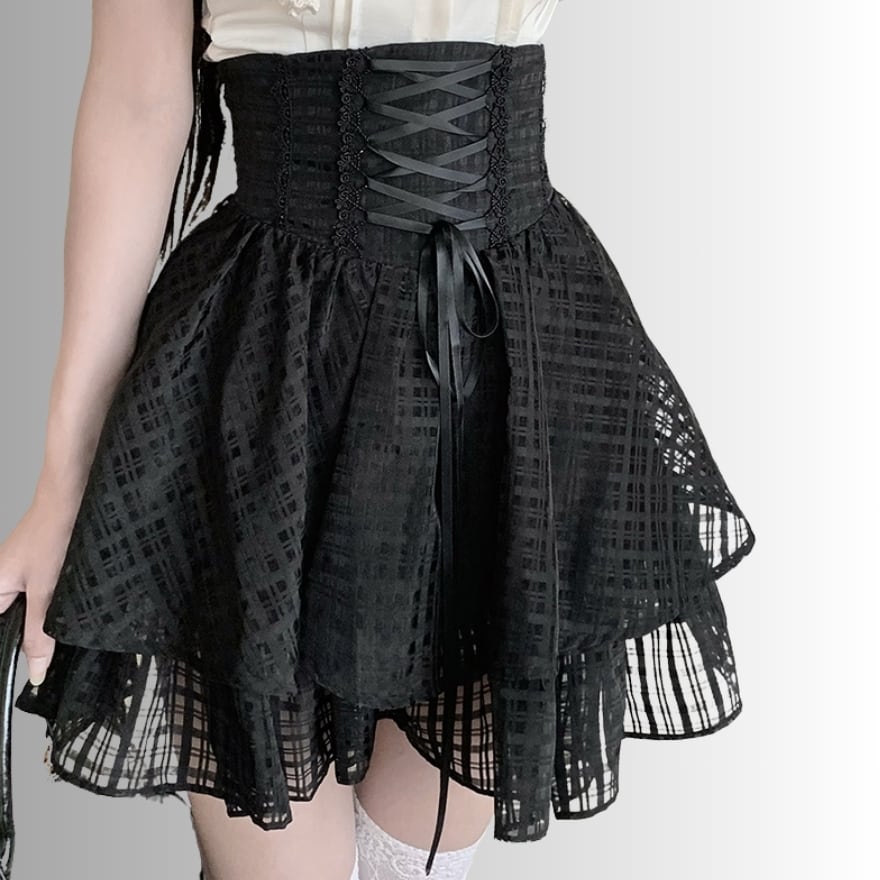 地雷系セットアップ 甘辛MIX オープンショルダー レースアップ