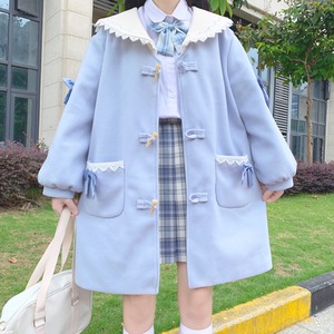 ✞甘めレースウエーブ襟ダッフルボタンコート 大人女子☆ウィンター スウィート 秋冬 ステッチ ✞ゴスロリ SM ミリ 甘ロリ クラロリ 和ロリ エレガント 黒ロリ 姫ロリ 華ロリ BB-BB5471452540