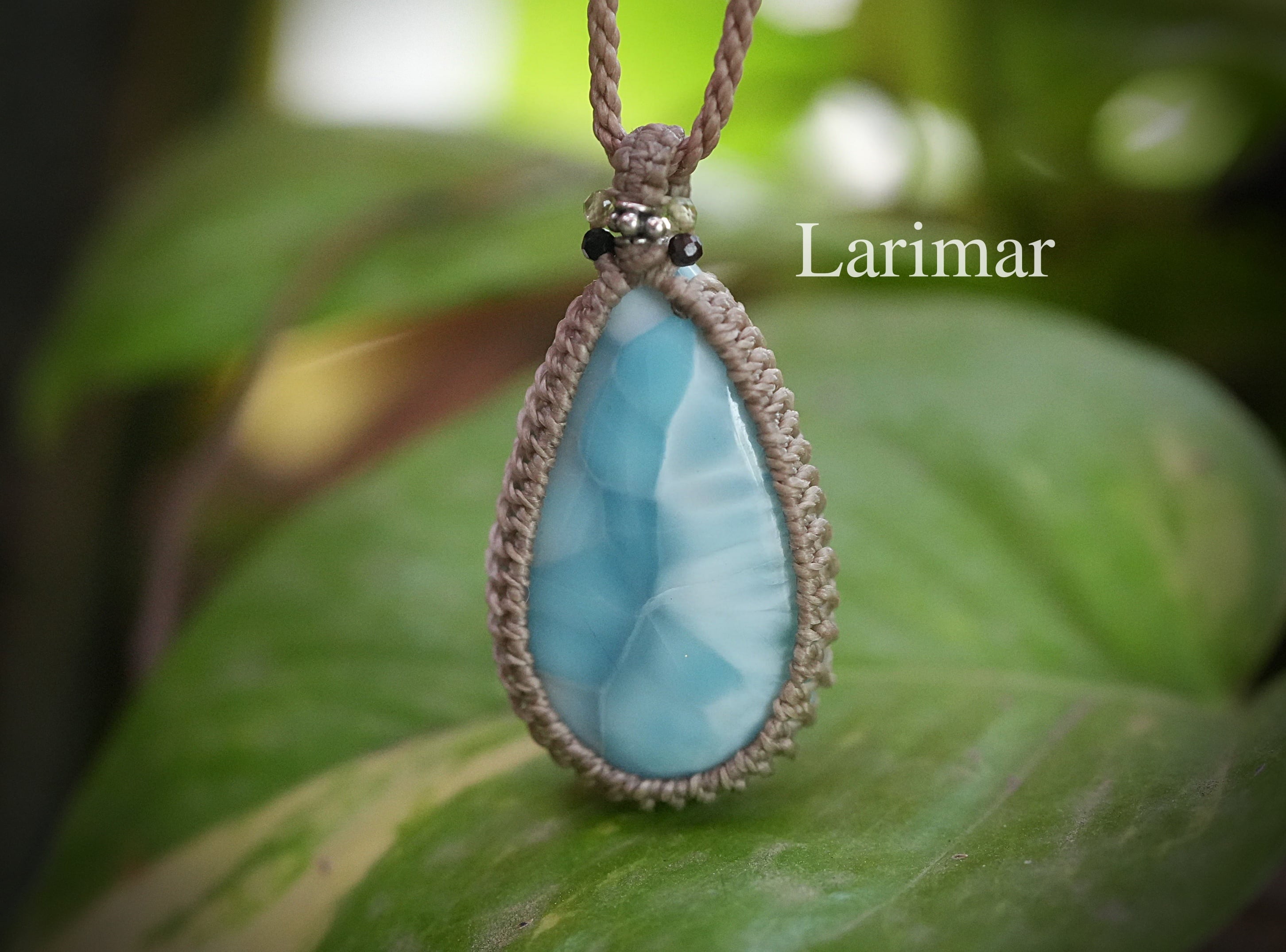 海の波の涙★高品質★Larimar マクラメネックレス1893