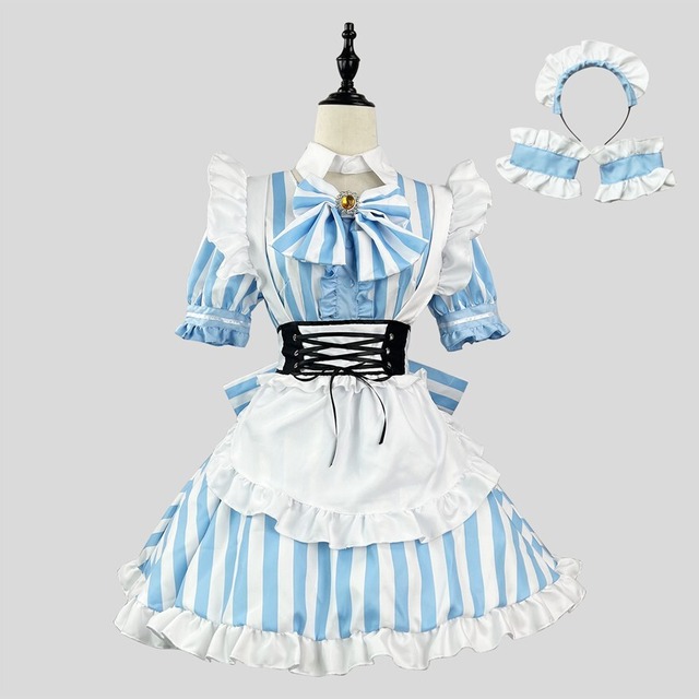 メイド服 フレンチメイド｜ストライプ柄リボン付きワンピース6点セットコンカフェ対応｜SEASONZ