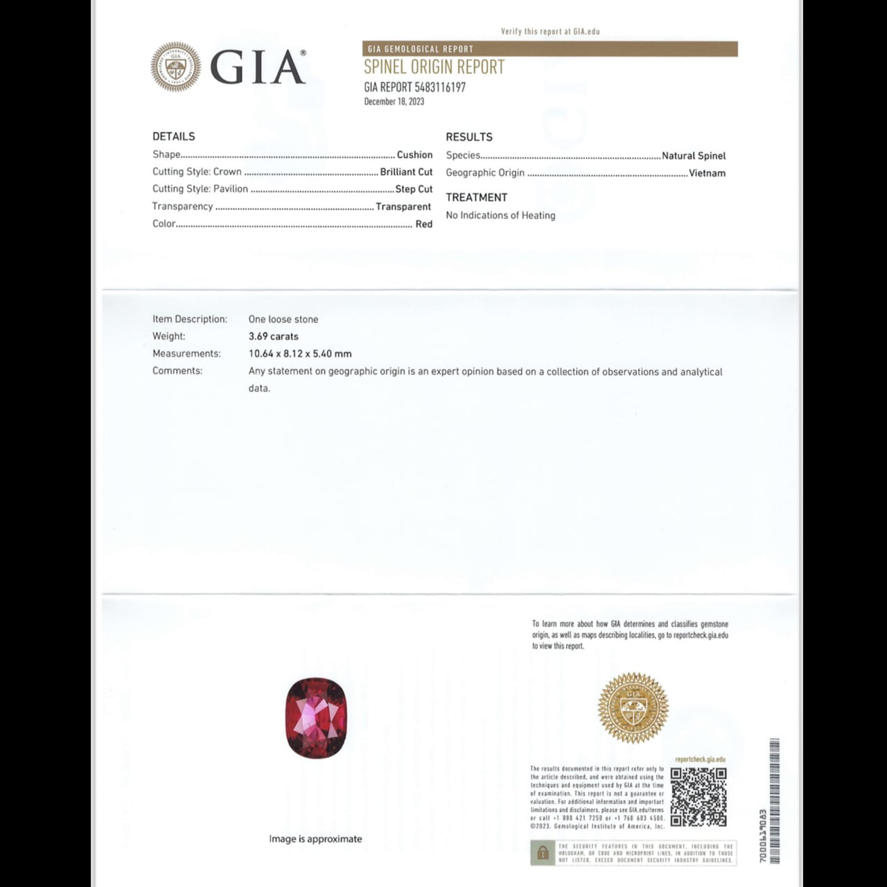 天然【非加熱】スピネル・レッド 3.69ct GIA鑑別書 | SUI GEMSTONE