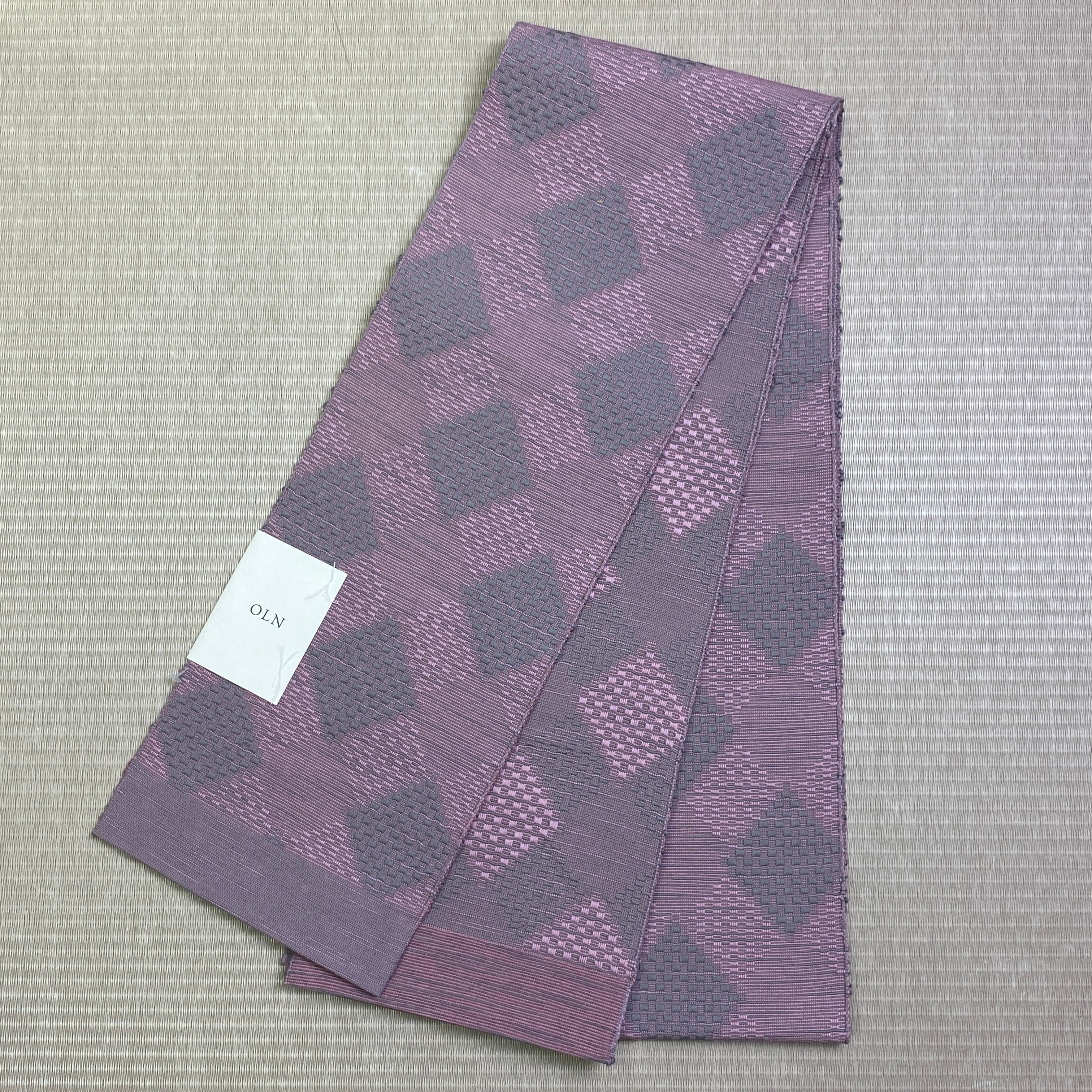 洗える半幅帯　en coton「格子菱」　OLN