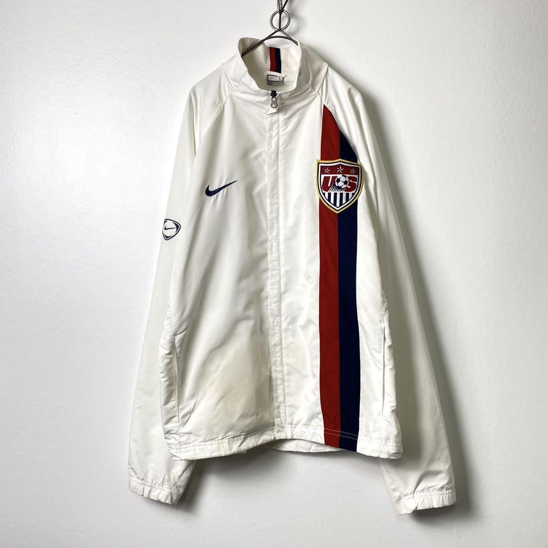L NIKE サッカー アメリカ代表 ロゴ刺繍 ナイロンジャケット 白 L S269 ...