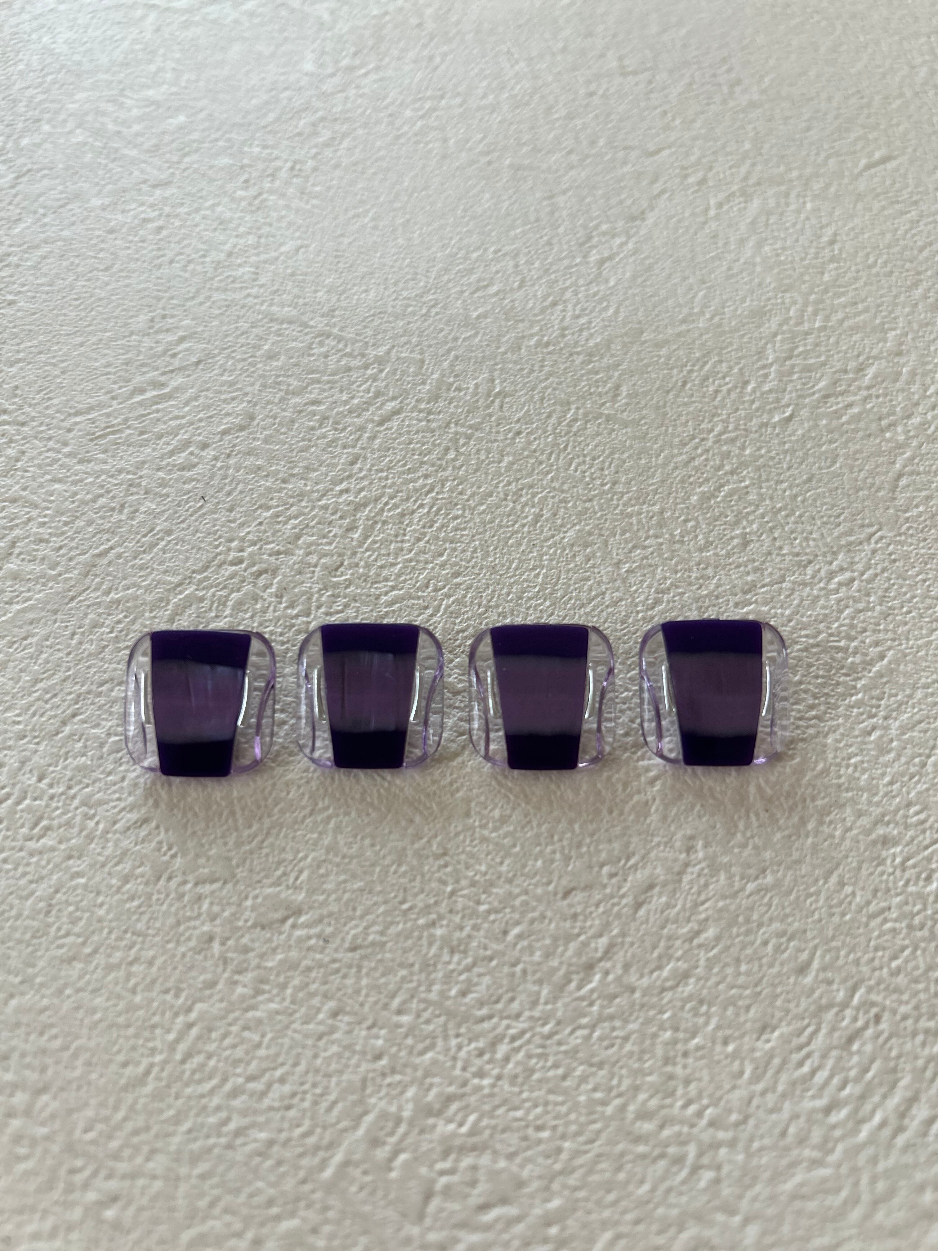 Japanese Vintage ボタン 角なしスクウェア パープル×クリア 15mm オーロラ 昭和レトロ アクセサリーパーツ 装飾材 カルトナージュ