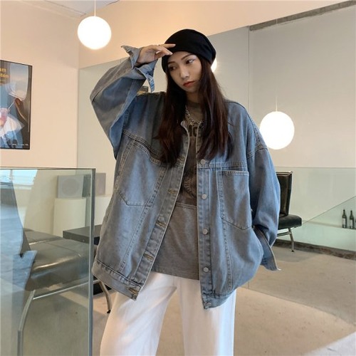 デニムジャケット レディース カラバリ1色 ブルー オーバーサイズ オーバーシルエット 長袖 ルーズファッション 春 秋 新作 ビッグポケット メンズライク ストリート サイズ3展開 S M L