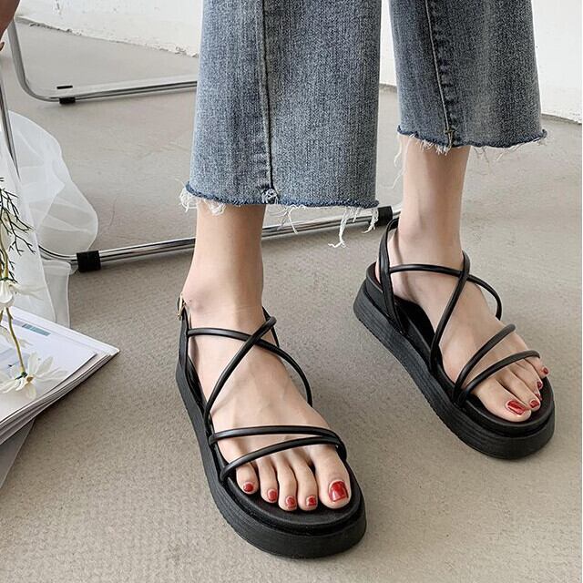 サンダル レディース 細ストラップ 厚底 サンダル プラットフォーム サイズ展開豊富 春夏 全2色 ブラック/ベージュ 22.5cm/23cm/23.5cm/24cm/24.5cm/25cm