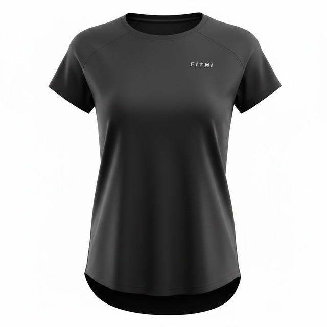 FITMI Relaxed FIT 3DロゴクルーネックTシャツ 【ブラック・レディース】