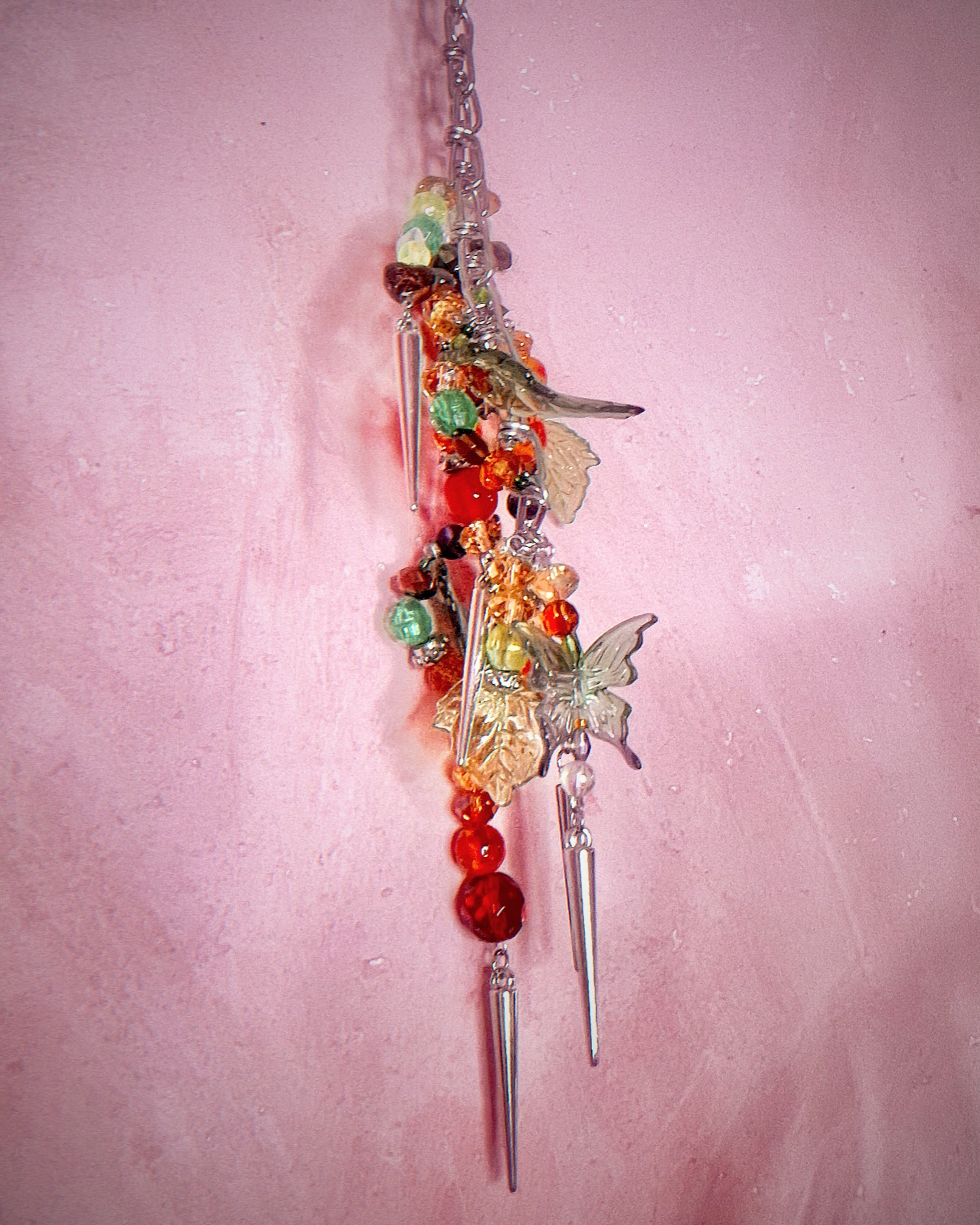 Chunky Charm Necklace 〈Brown/green〉