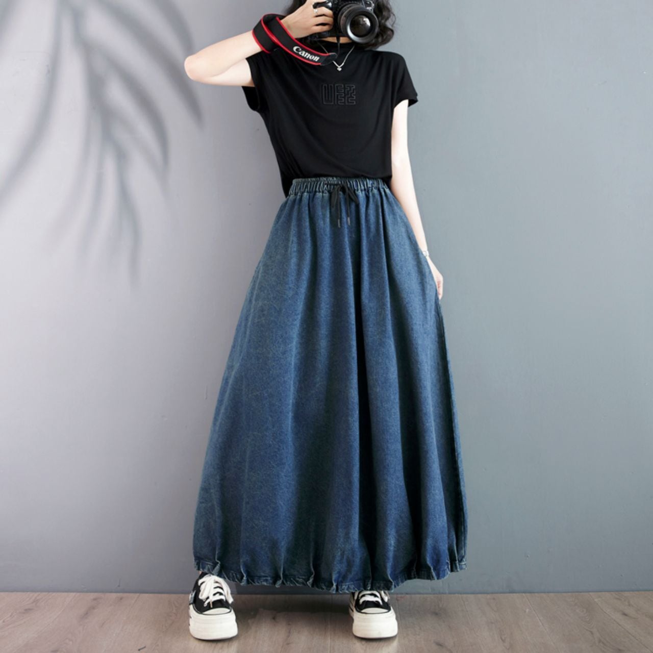 ゆったりバルーンシルエット デニムワイドスカート Ln00015